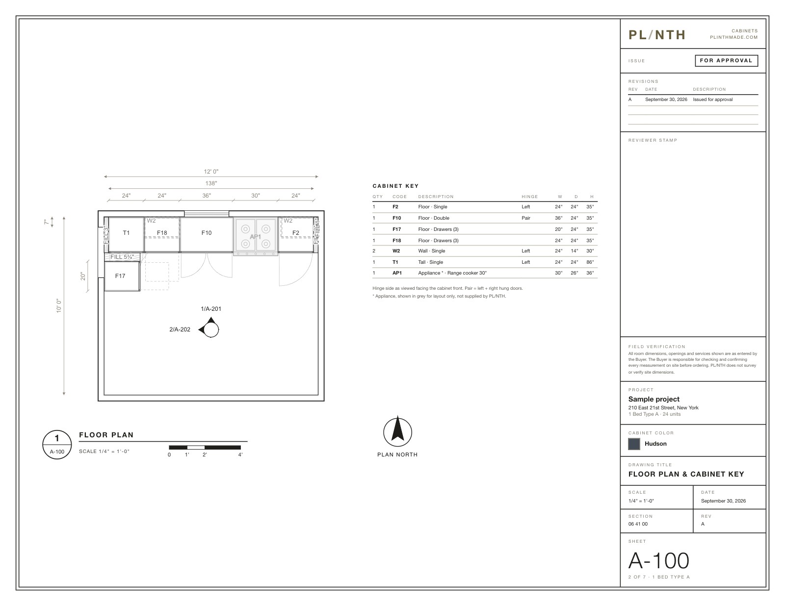 Floor plan and key, sample project