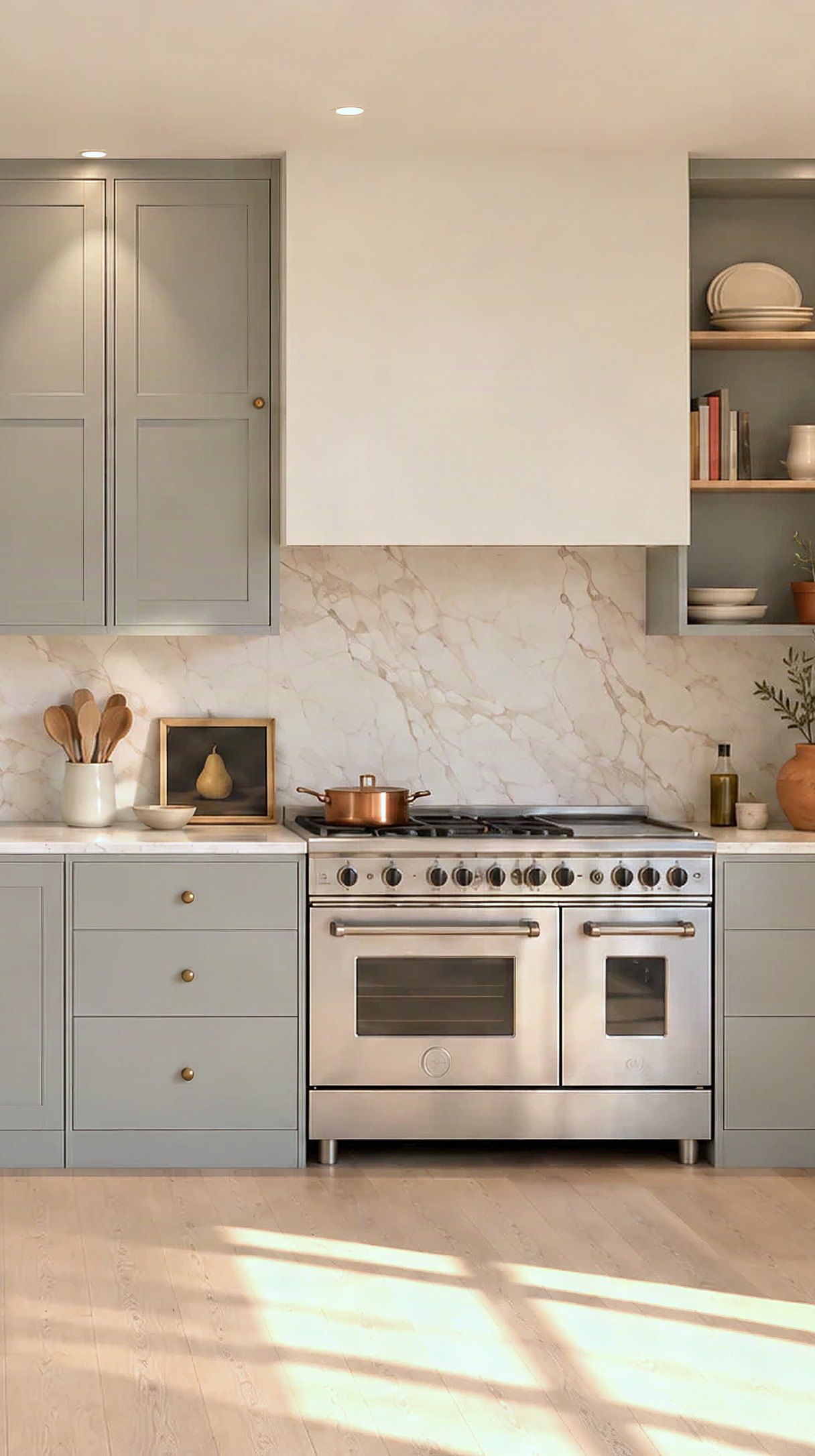 A painted in-frame kitchen in a New York apartment